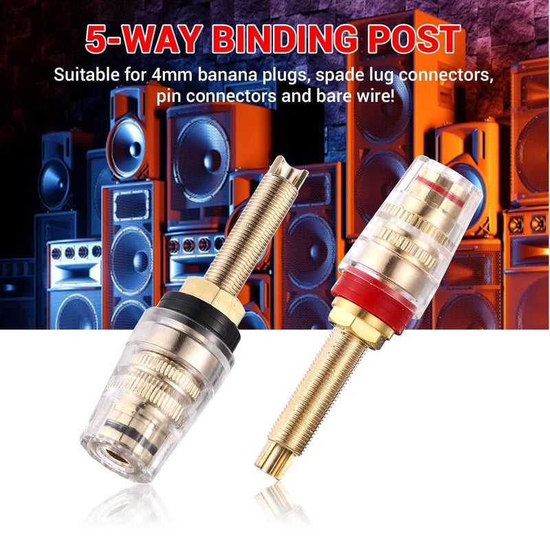 Facmogu 4PCS Black & Red Heavy Duty 5-Way Binding Post Banana Jacks 4mm, 24K Gold Plated Sold Brass Insulated Binding Post Banana Plugs, Speaker Amplifier Bindling Post Terminals - Long - Image 5